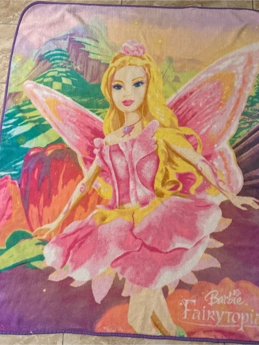 Rare Y2K Barbie Fairytopia Elina Pink & Purple Throw Blanket